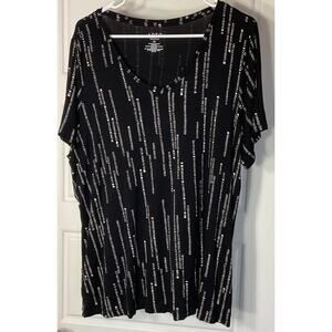 Apt.9 Black & Bone Lightweight Short Sleeve V Neck Tee 1X
